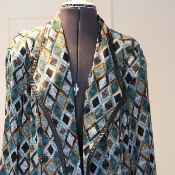 CJ Banks Multicolor Open Drape Jacket Black Piping - Picture 6 of 6
